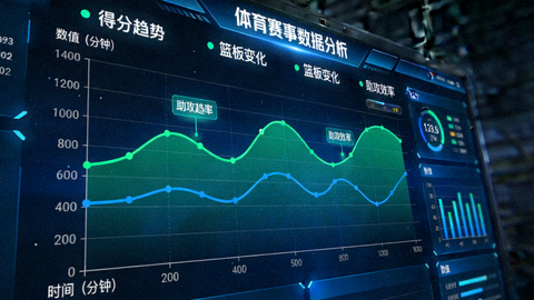 屏幕上的体育数据分析图表，展示统计曲线与数据指标